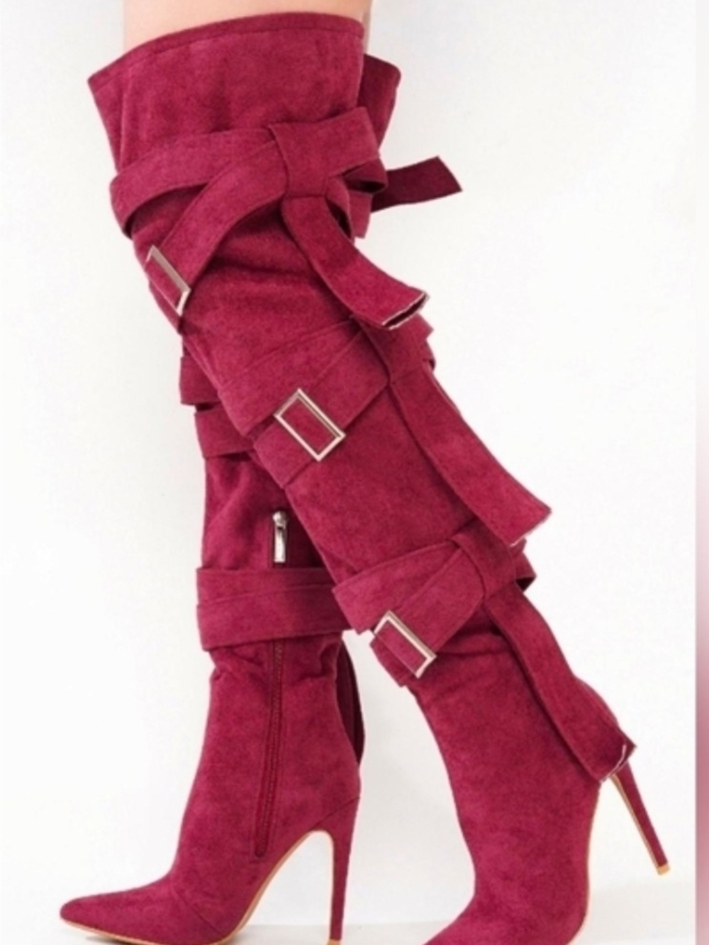 Cape Robbin Burgundy Over-the-Knee Buckle Stiletto Boots